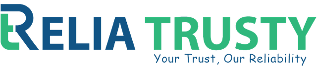 relia trusy logo with name and slogan in it.